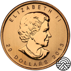 Kanada, 20 Dolarów, 2013 r. Liść Klonowy, 1/2 Oz Au 999,9