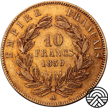 Francja, Napoleon III, 10 Franków, 1859 r. Paryż