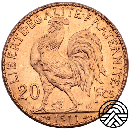 Francja, 20 Franków, 1911 r. Rzadsza!