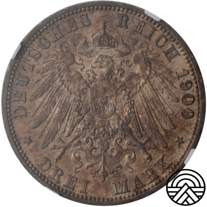 Niemcy, Schwarzburg-Sondershausen, 3 Marki, 1909 r. NGC MS 62