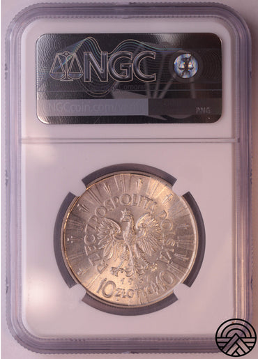 Polska, 10 Złotych, 1937 r. Piłsudski NGC MS 63