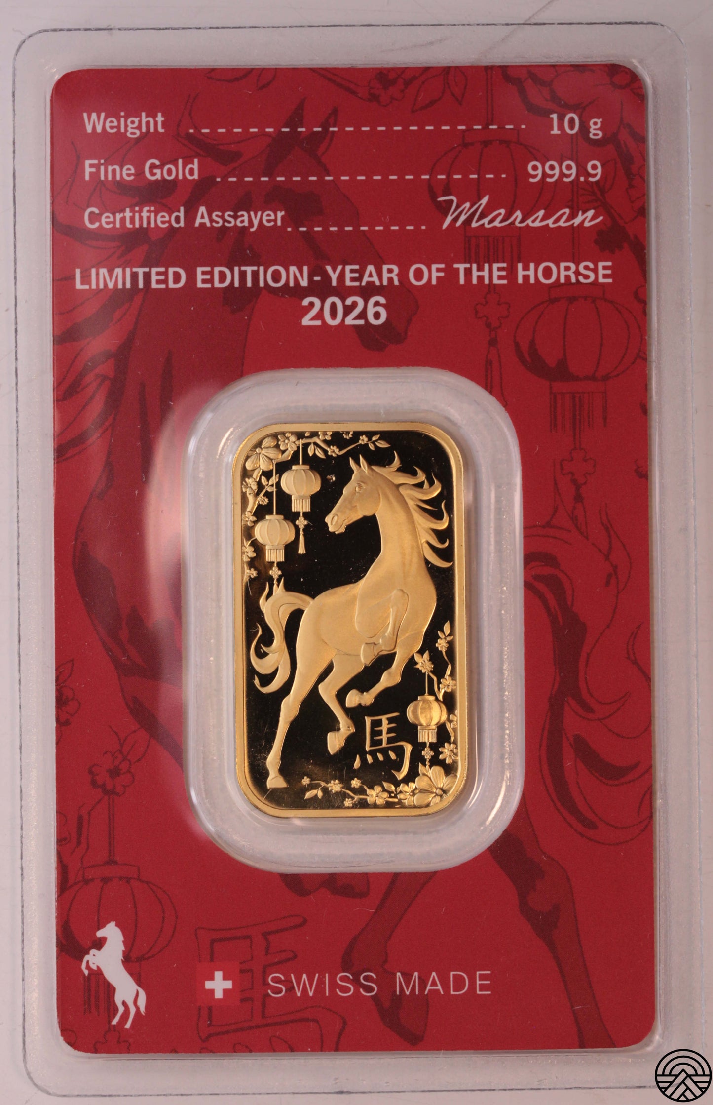 Argor - Heraus, Rok Konia, Sztabka 10 g. Au 999.9