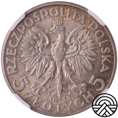 Polska, 5 Złotych, 1932 r. Jadwiga NGC MS 62