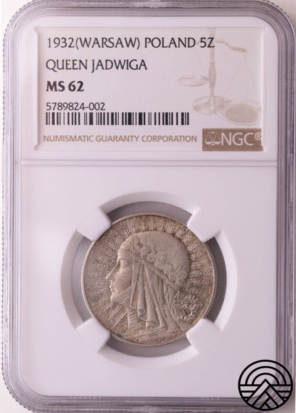 Polska, 5 Złotych, 1932 r. Jadwiga NGC MS 62