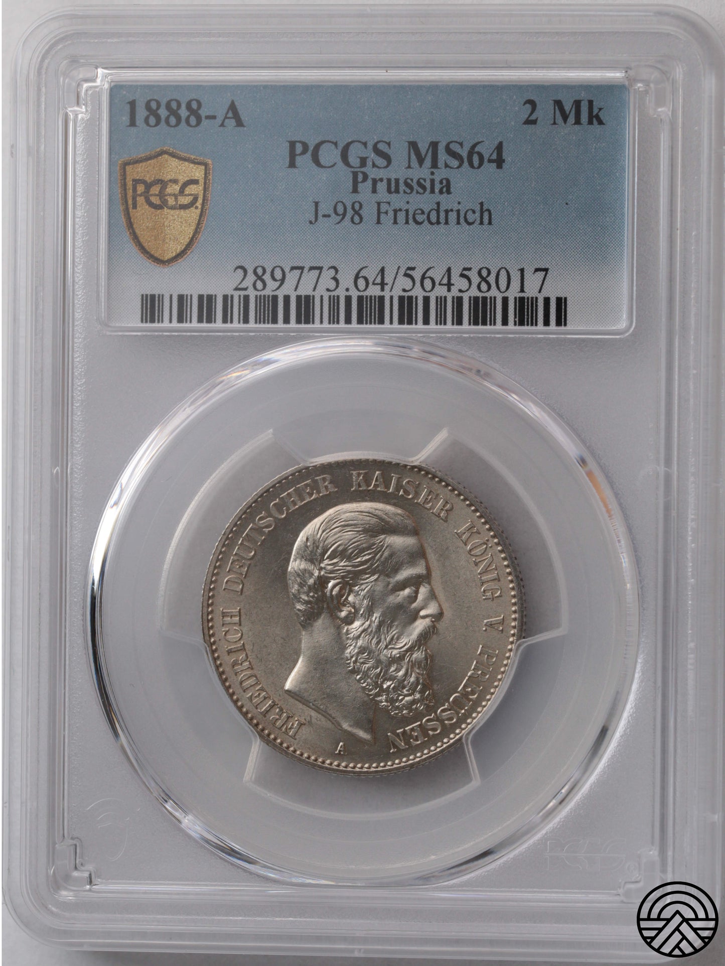Niemcy, Prusy, 2 Marki, 1888 r. PCGS MS 64