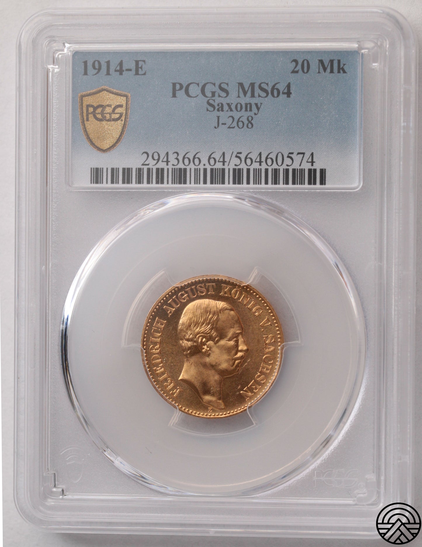 Niemcy, Saksonia, 20 Marek, 1914 r. PCGS MS 64