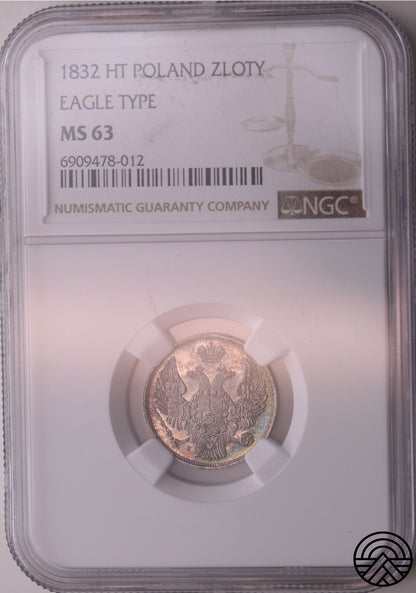 Rosja, 15 Kopiejek / 1 Złoty 1832 r. NGC-MS 63