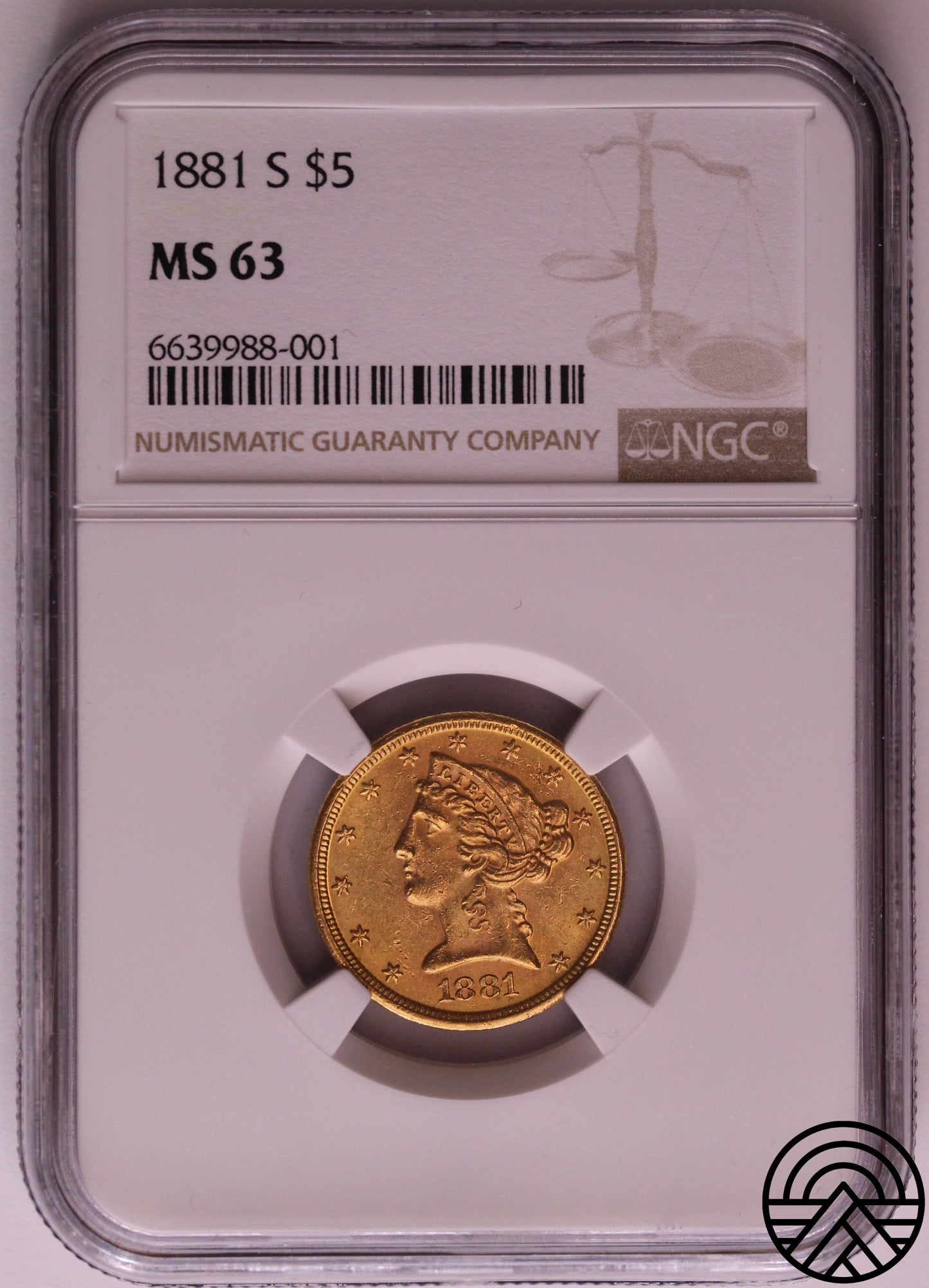 USA, 5 Dolarów 1881 r. NGC MS 63