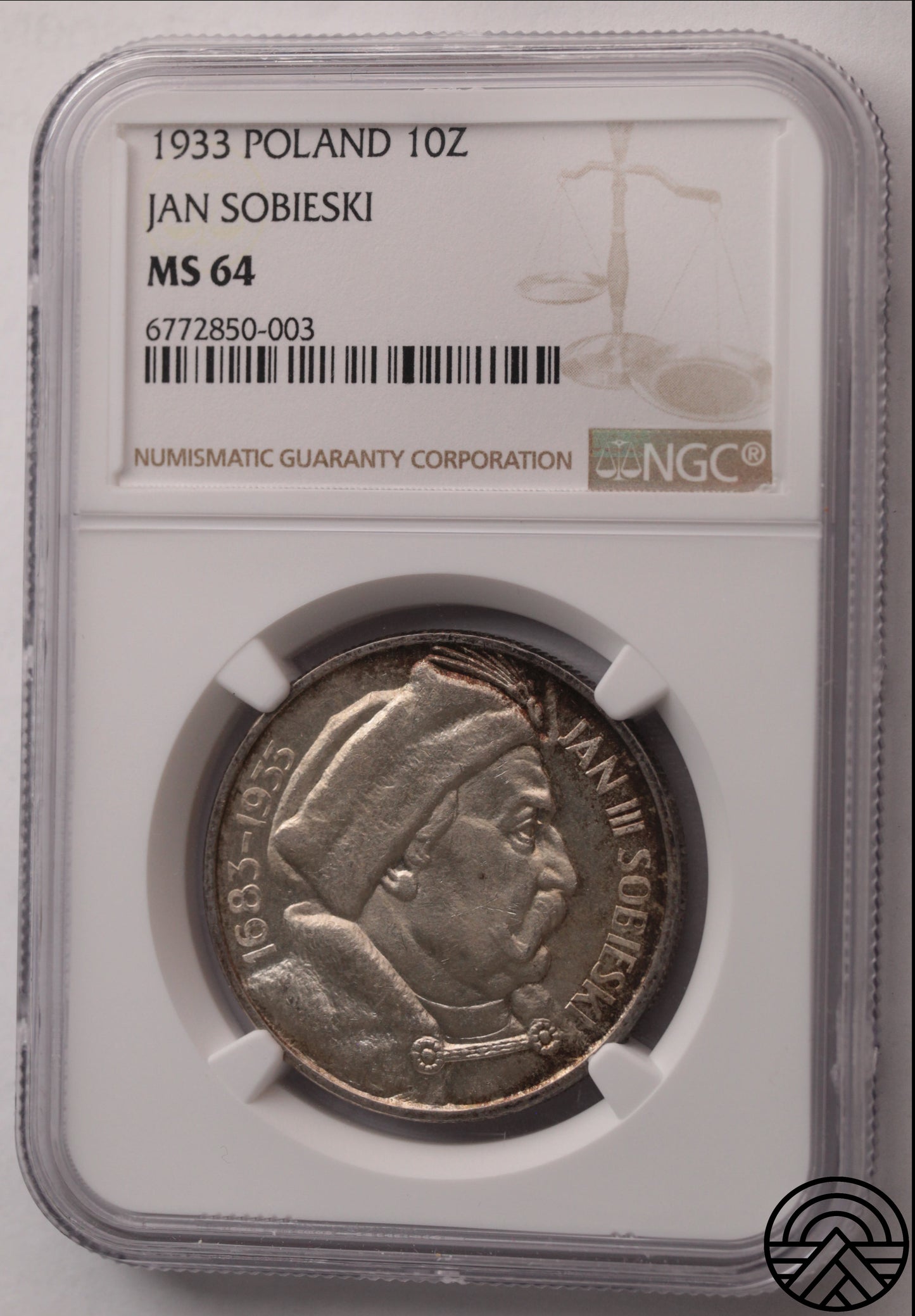 Polska, 10 Złotych, 1933 r. Jan Sobieski NGC MS 64
