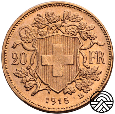 Szwajcaria, 20 Franków, 1915 r. Rzadsza!
