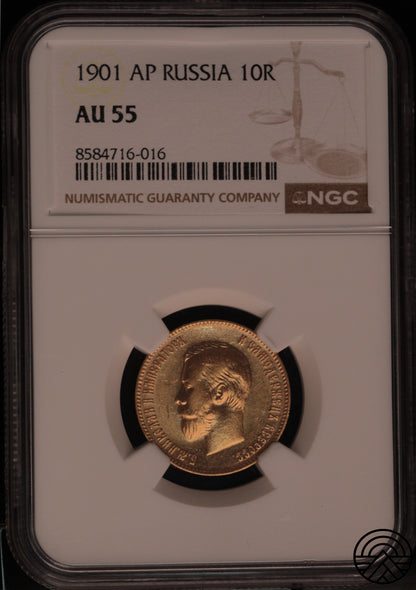 Rosja, Mikołaj II, 10 Rubli 1901 r. AP NGC AU55