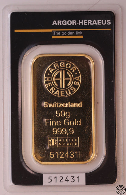 Argor - Heraus, Sztabka 50 g. Au 999.9