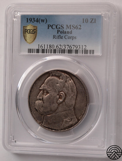 Polska, 10 Złotych, 1934 r. Orzeł Strzelecki PCGS MS 62