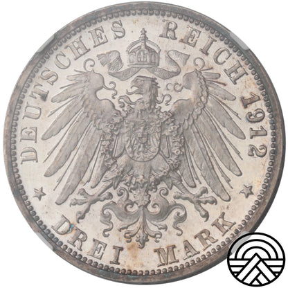 Niemcy, Wirtembergia, 3 Marki, 1912 r. NGC-PF 62