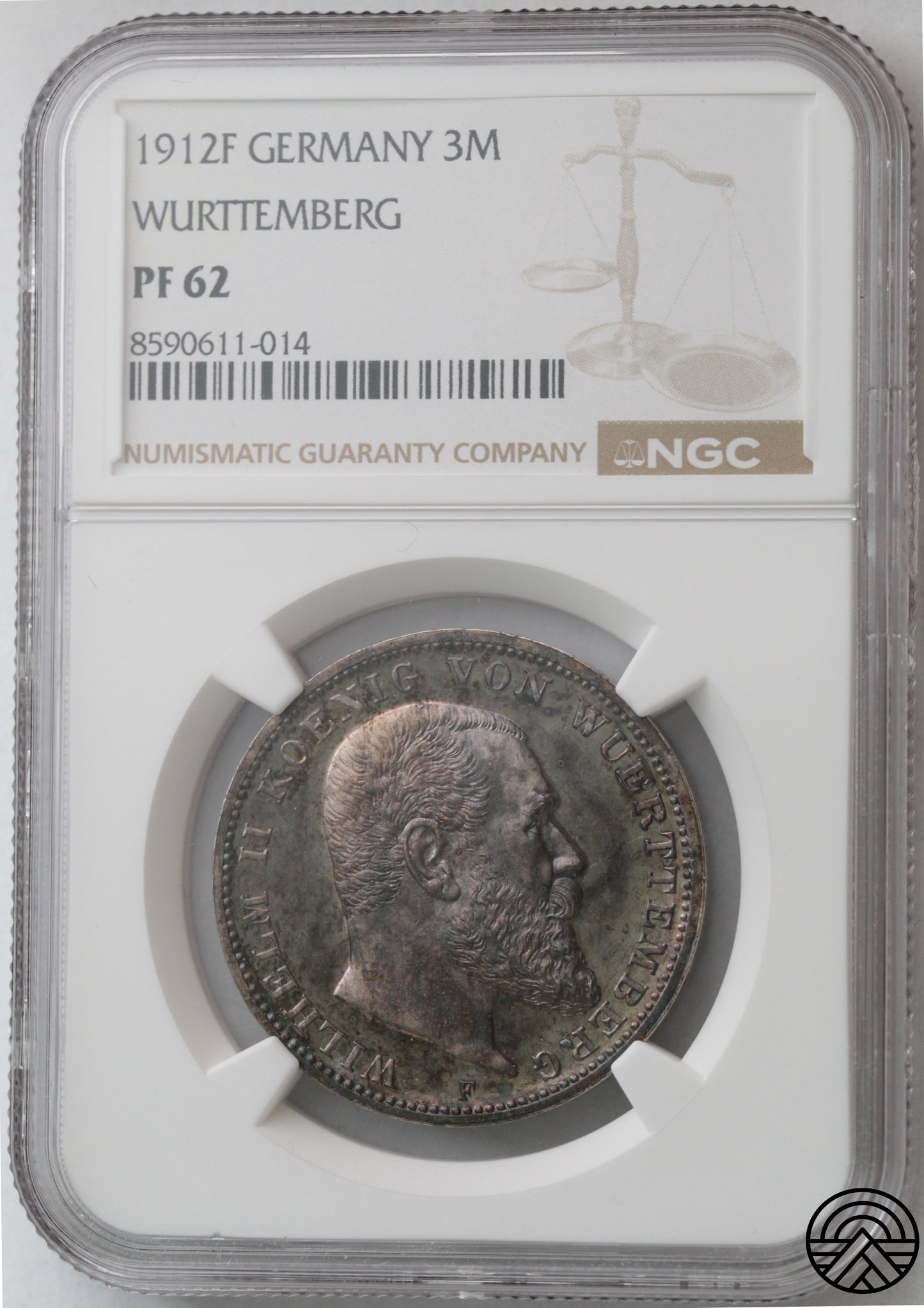 Niemcy, Wirtembergia, 3 Marki, 1912 r. NGC-PF 62