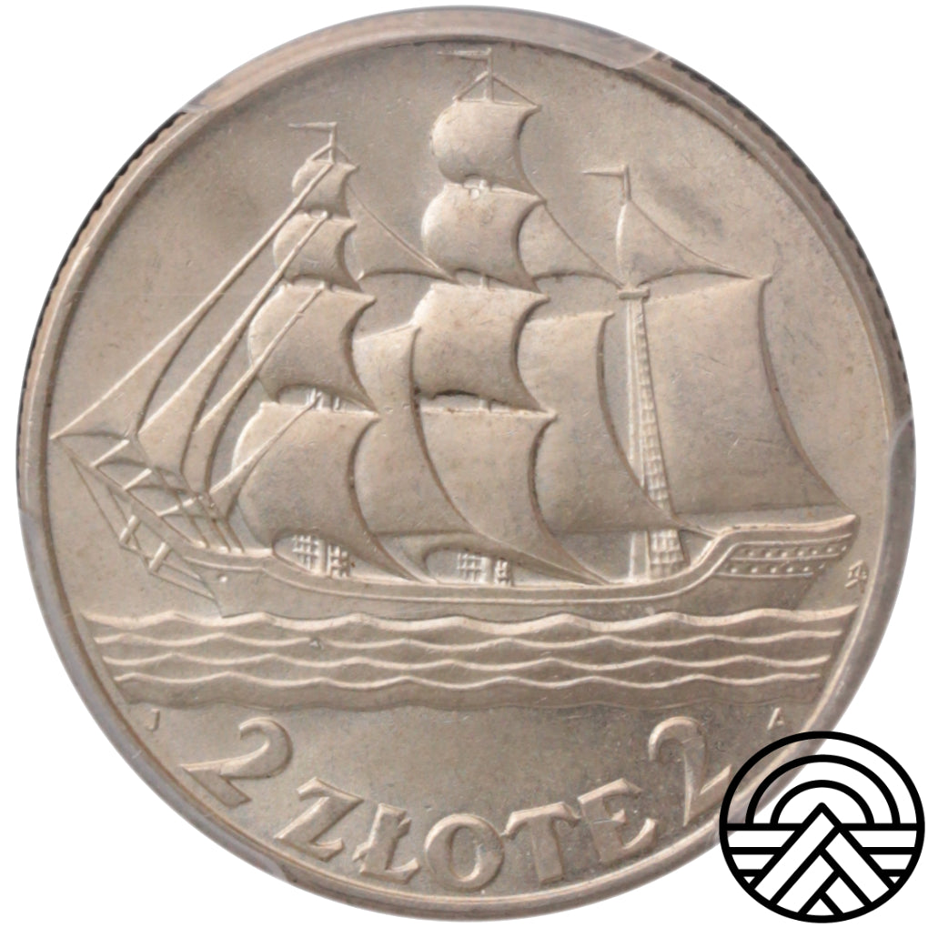Polska, 2 Złotych, 1936 r. Żaglowiec PCGS MS 64