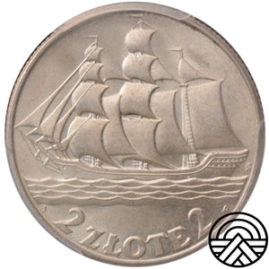 Polska, 2 Złotych, 1936 r. Żaglowiec PCGS MS 64