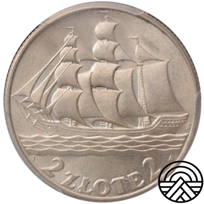Polska, 2 Złotych, 1936 r. Żaglowiec PCGS MS 64