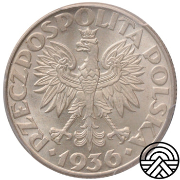 Polska, 2 Złotych, 1936 r. Żaglowiec PCGS MS 64