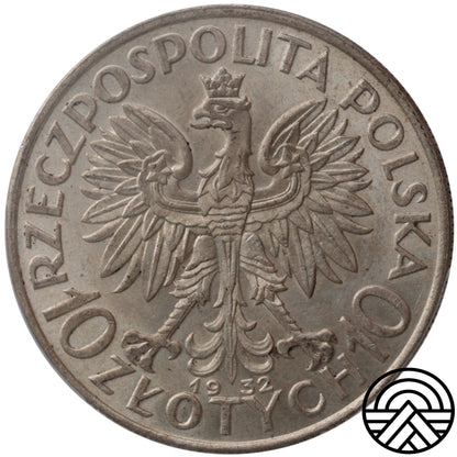 Polska, 10 Złotych, 1932 r. Polonia, Londyn PCGS MS 62