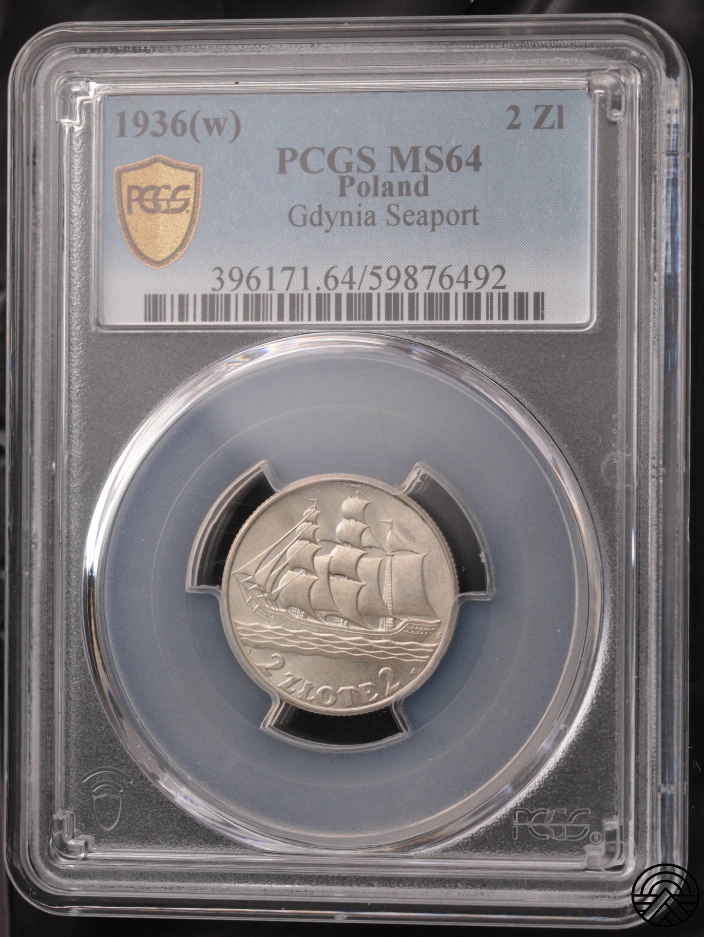 Polska, 2 Złotych, 1936 r. Żaglowiec PCGS MS 64