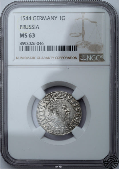 Niemcy, Prusy, Albert Hohenzollern, Grosz, 1544 r. NGC MS63 TOP POP!