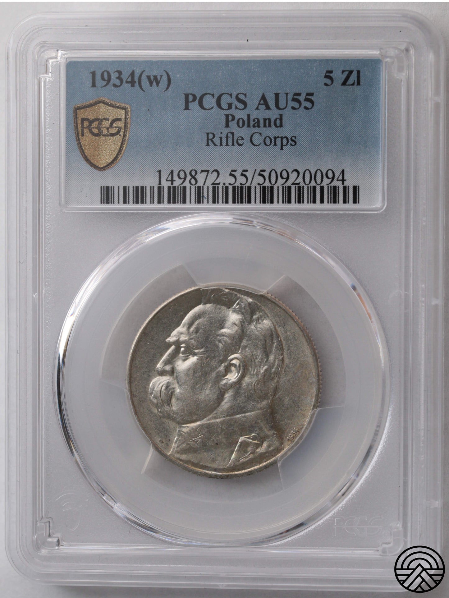 Polska, 5 Złotych, 1934 r. Orzeł Strzelecki PCGS AU 55