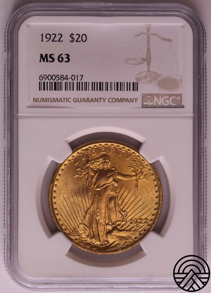 USA, 20 Dolarów 1922 r. NGC MS 63