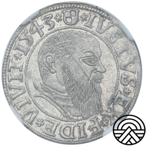 Niemcy, Prusy, Albert Hohenzollern, Grosz, 1543 r. NGC MS63 TOP POP!