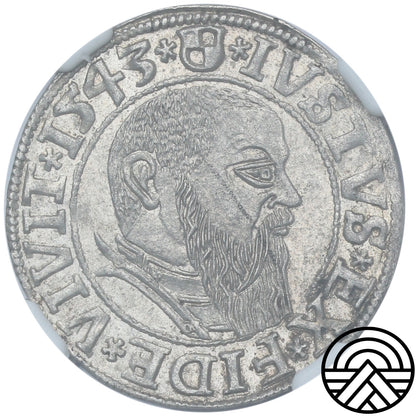 Niemcy, Prusy, Albert Hohenzollern, Grosz, 1543 r. NGC MS63 TOP POP!