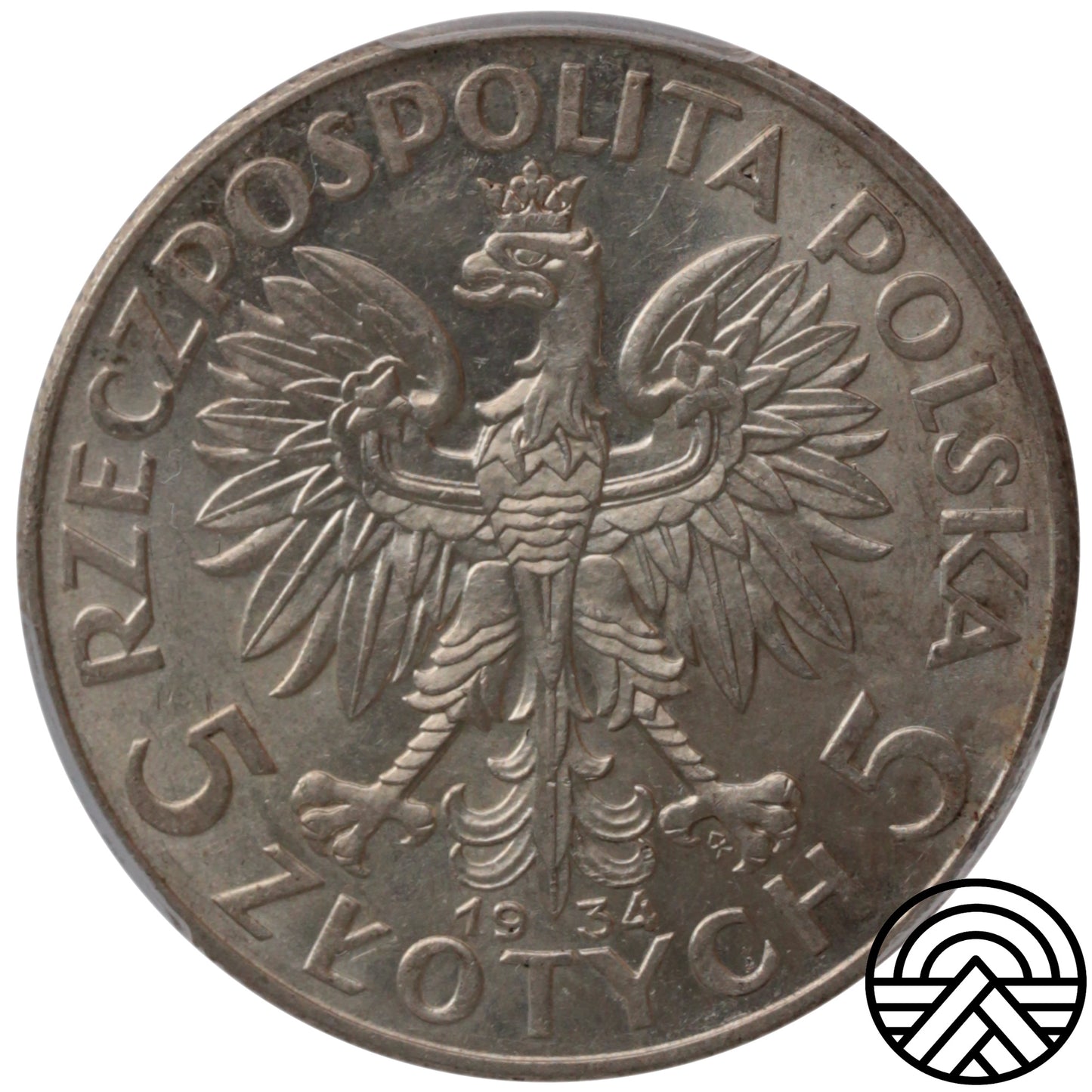 Polska, 5 Złotych, 1934 r. Polonia PCGS AU 58