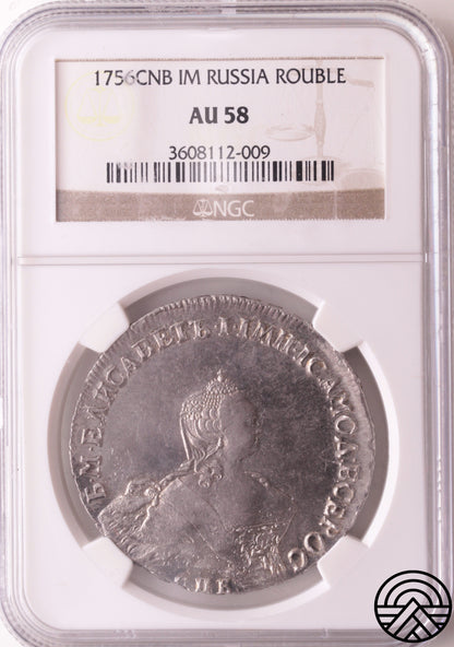 Rosja, Elżbieta I, Rubel, 1756 r. CNB NGC AU58