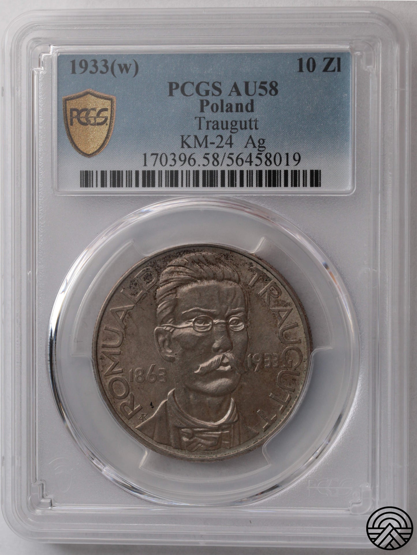 Polska, 10 Złotych, 1933 r. Romuald Traugutt PCGS AU 58