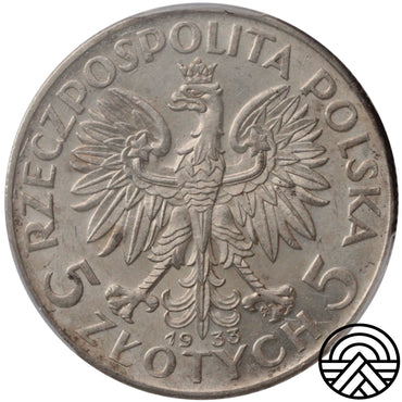 Polska, 5 Złotych, 1933 r. Polonia PCGS AU 58