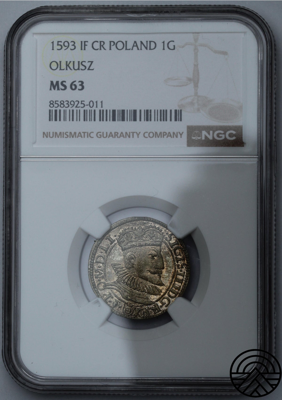 Polska, Zygmunt III Waza, Grosz, 1593 r. Olkusz R5! MS 63