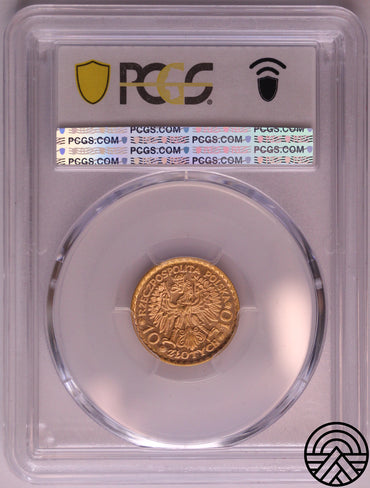 Polska, 10 Złotych 1925 r. "Bolesław Chrobry" PCGS MS 66