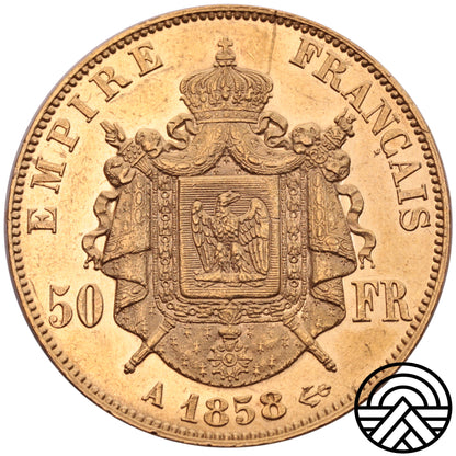 Francja, Napoleon III, 50 Franków 1858 r. Paryż