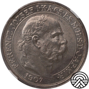 Węgry, 5 Koron, 1907 r. Koronacja NGC MS 62