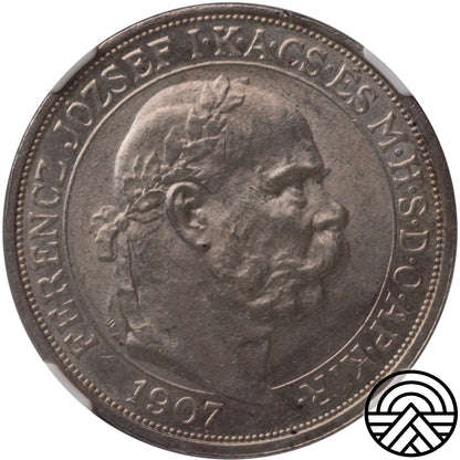 Węgry, 5 Koron, 1907 r. Koronacja NGC MS 62