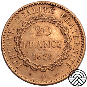 Francja, 20 Franków 1874 r. "Anioł"