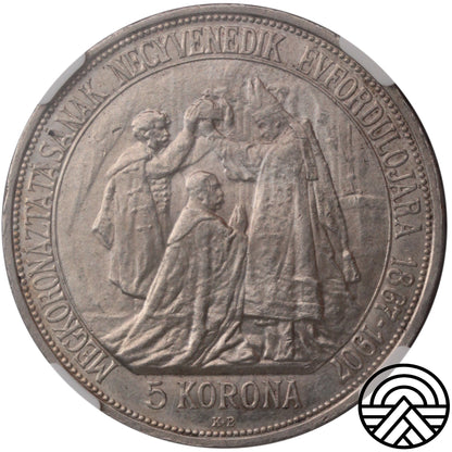 Węgry, 5 Koron, 1907 r. Koronacja NGC MS 62