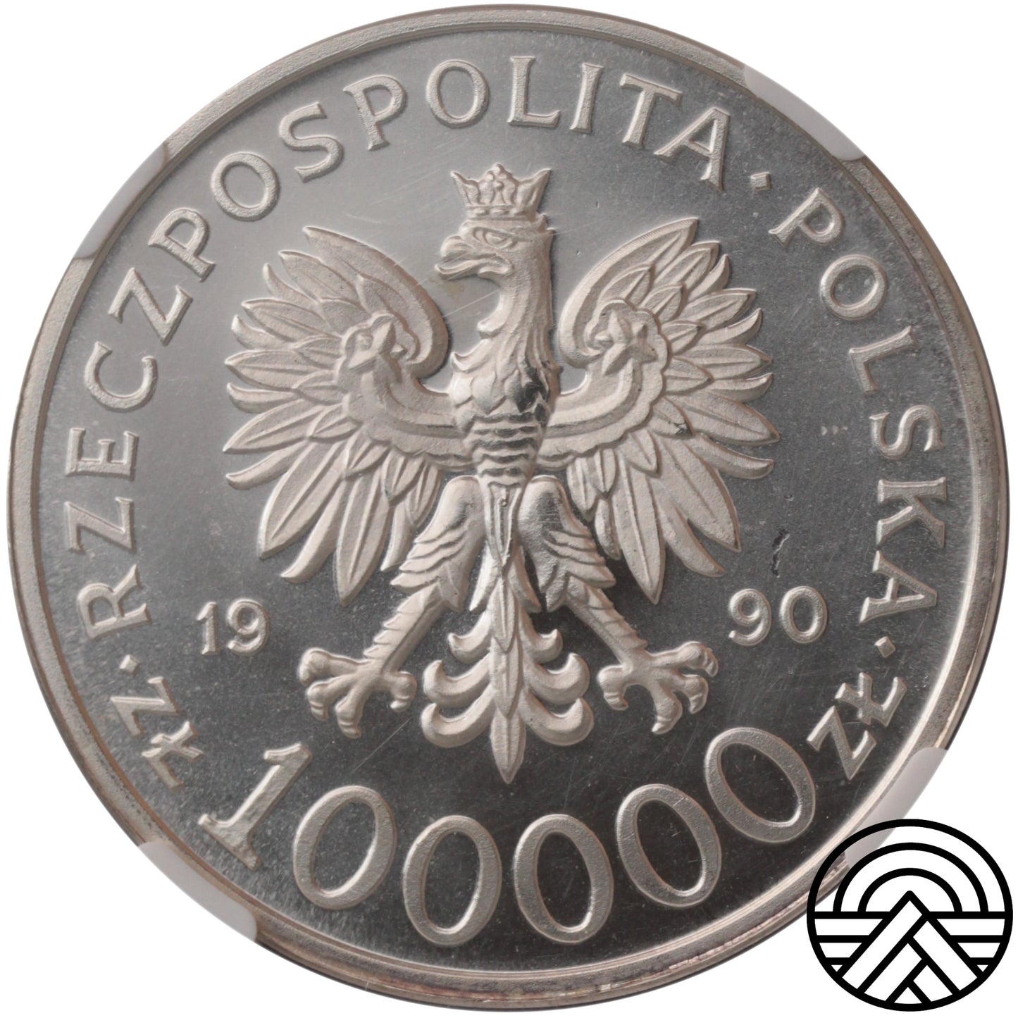 Polska, 100 000 Złotych, 1990 r. Solidarność NGC MS 63