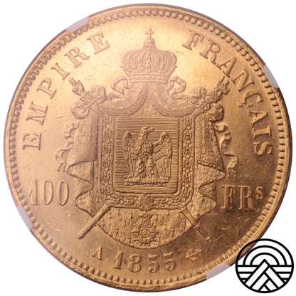 Francja, Napoleon III, 100 Franków, 1855 r. Paryż MS 61