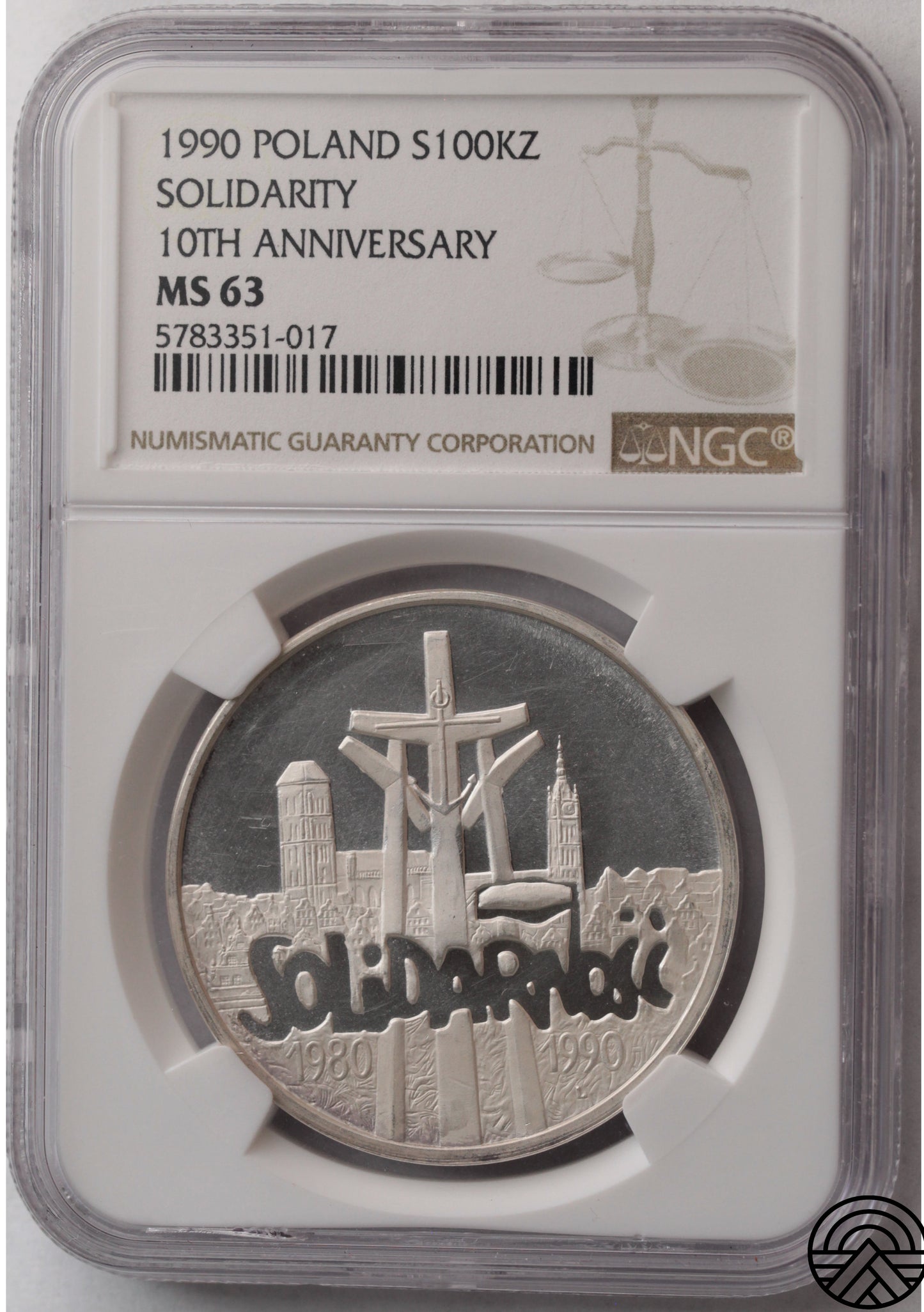 Polska, 100 000 Złotych, 1990 r. Solidarność NGC MS 63