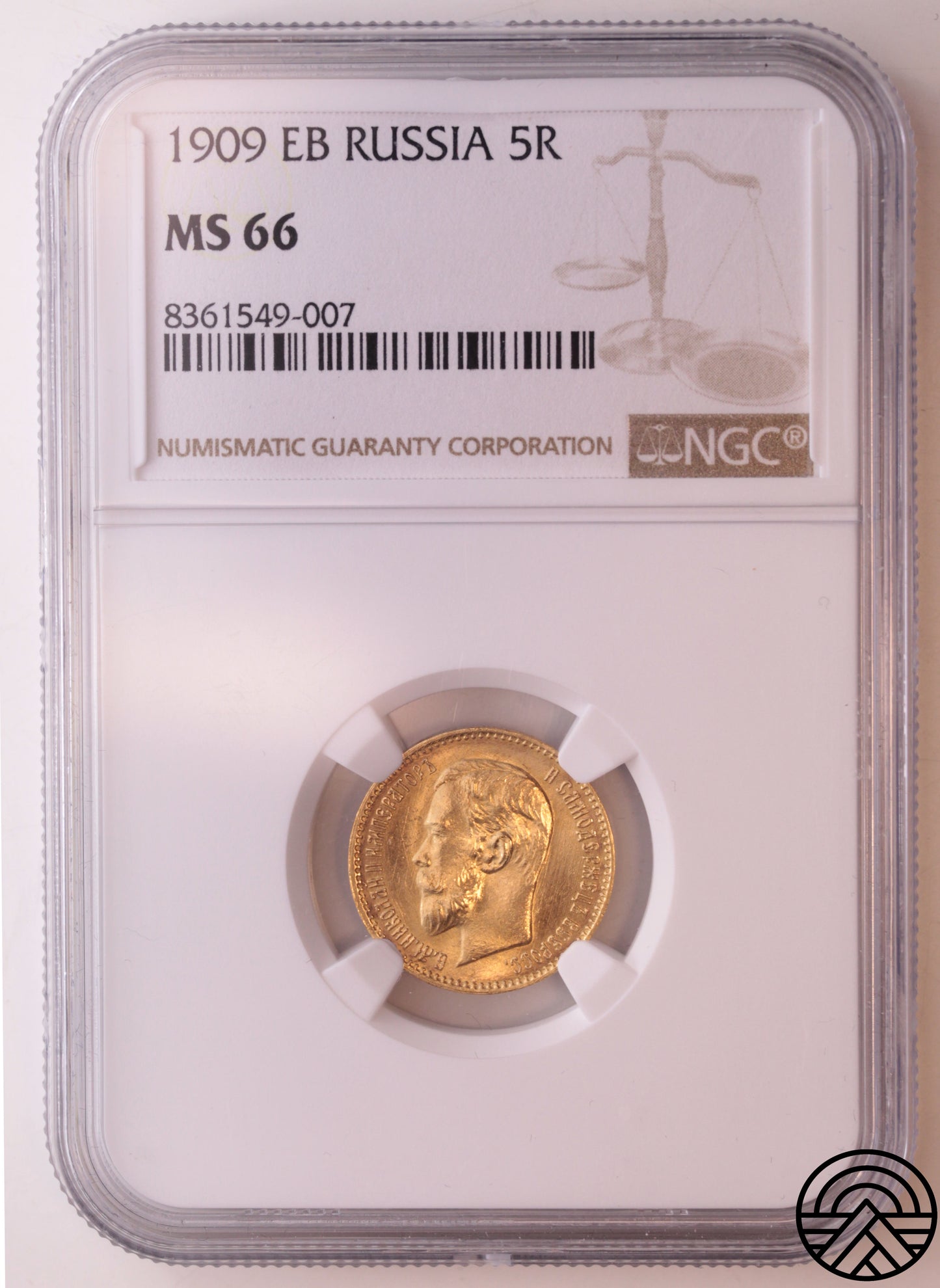 Rosja, Mikołaj II, 5 Rubli 1909 r. MS 66