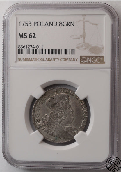 Polska, August III Sas, 8 Groszy, 1753 r. NGC MS 62