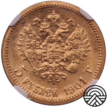 Rosja, Mikołaj II, 5 Rubli 1901 r. O3 NGC-MS 61