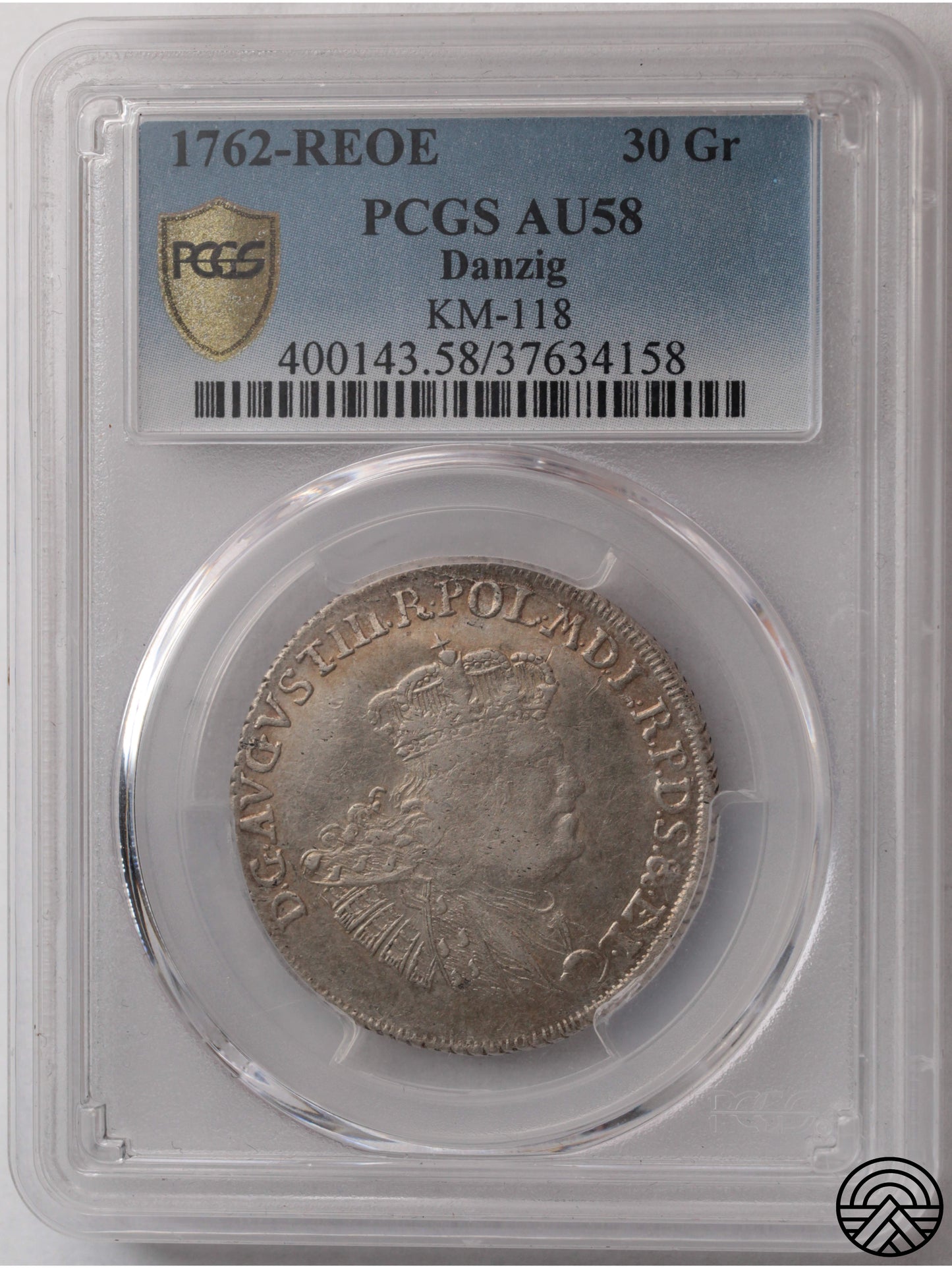 Polska, August III Sas, 30 Groszy, 1762 r. Gdańsk PCGS AU 58