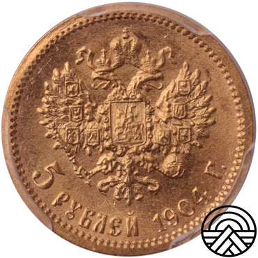 Rosja, Mikołaj II, 5 Rubli 1904 r. AP PCGS-MS 65