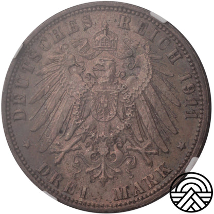 Niemcy, Bawaria, 3 Marki, 1911 r. NGC MS 62